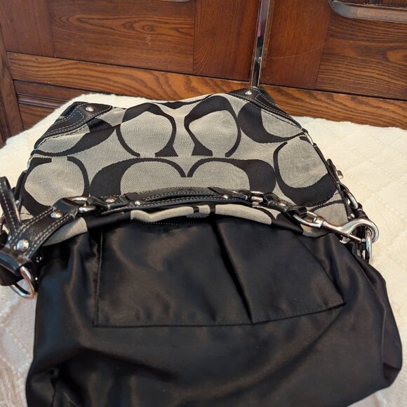 Coach Signature Carly Hobo Black Gray Canvas Brass Shoulder Bag Purse 12871 - Picture 12 of 12